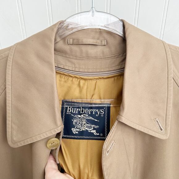 Burberry Vintage Trench Coat Gabardine Nova Check Plaid Lining Beige 40 - Picture 3 of 9